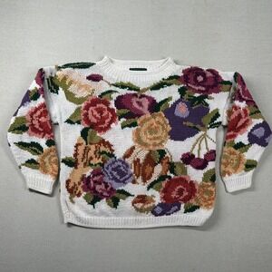 Vintage Cullinane Sweater Womens‎ S Hand Knit Floral Crochet Granny Ramie Mock
